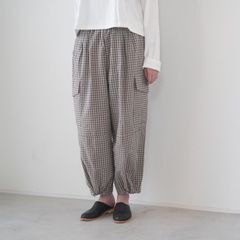 完売品❤️リネンギンガム イージータックパンツ ネイビー - メルカリ