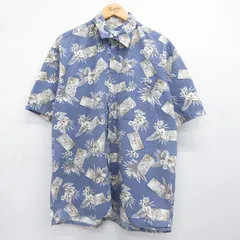 XL/古着 ピエールカルダン 半袖 ブランド ハワイアン シャツ メンズ 90年代 90s ハイビスカス ヨット ヤシの木 コットン ネイビー 26may21のサムネイル