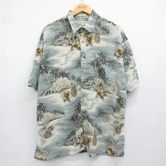XL/古着 ピエールカルダン 半袖 ブランド ハワイアン シャツ メンズ 90年代 90s ヤシの木 ハイビスカス レーヨン グレー 26may21のサムネイル