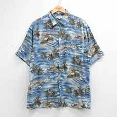 L/古着 ピエールカルダン 半袖 ハワイアン シャツ メンズ 90年代 90s ヤシの木 レーヨン ブルー 26may21のサムネイル