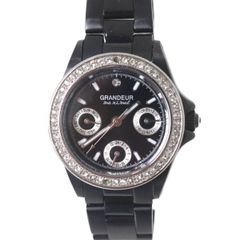 ☆ほぼ未使用 完動品 GRANDEUR 3Pダイヤ スクエア メンズ 腕時計 