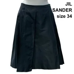 ◇ ジルサンダー JIL SANDER タックフレアスカート 膝丈 光沢感 プリーツ アシンメトリー 裏地有 黒 シルク混 34 XS 5号 レディース Z6C977のサムネイル
