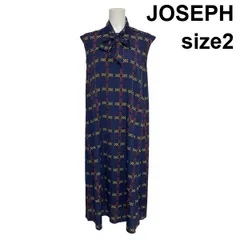 □ ジョゼフ JOSEPH ロングワンピース ノースリーブ ボウタイ 幾何学模様 Iライン ブルー 黒 マルチカラー 2 M 9号 レディース S6F353のサムネイル