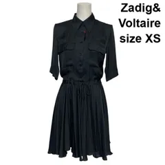 ◇ ザディグエヴォルテール Zadig&Voltaire サテンワンピース 長袖 膝丈 Aライン プリーツ フラップポケット 黒 XS 5号 レディース S6F352のサムネイル