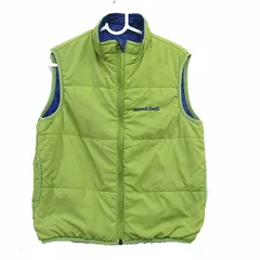 モンベル Montbell 子供服 リバーシブル 中綿ベスト ジャケット ロゴ 110 ブルー 青 グリーン 緑 /KT6 ■ECD005のサムネイル