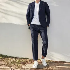 新品 ダーバン D'URBAN メンズパンツ サイズ44 定価26,400円 春夏 ネイビー ストレッチスラックス ノータック 裾未処理 イージーパンツ 中国製のサムネイル