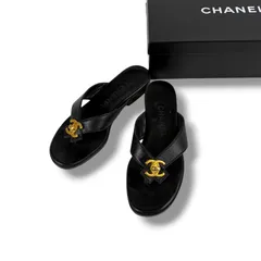 CHANEL シャネル　ココマーク　ターンロック　フラットサンダル　レザー　ブラック　黒　36 ゴールド金具　96Pのサムネイル