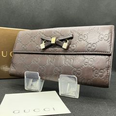 美品】GUCCI グッチ 長財布 シマ リボン シェリーライン Wホック 黒