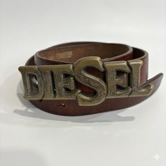 DIESEL Dロゴ レザーベルトブラウン85/34本革メンズレディース 正規品