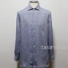 【コルネリアーニ】リネンシャツ メンズ XL 美品 ブルーグレー CORNELIANI イタリア製 麻100% カッタウェイ ホリゾンタルカラー ワイドカラー 長袖のサムネイル