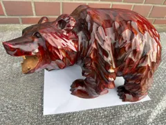 ☆値下げ☆　熊　木彫り　口を開けた迫力あるクマの木製彫刻 置物 熊 クマ 木彫り 口を開けた 迫力ある クマ の 木製 彫刻 置物 1-1