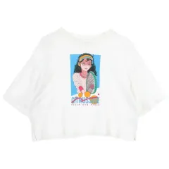 GU (WOMEN - M) コットン クロップド 半袖 Tシャツ