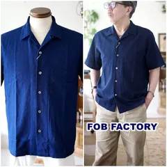 FOBFACTORY エフオービーファクトリー 3500 インディゴ 刺し子 半袖シャツ インディゴ ホリディ オープンカラーシャツ /刺し子 和柄 日本製 ID HOLIDAY SHIRTのサムネイル