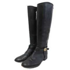トリーバーチ TORY BURCH ロングブーツ サイドジップ ロゴ金具 ゴールド金具 レザー 皮革 6.5M 黒 ブラック ■IBO96のサムネイル