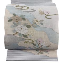 未使用品 竪絽 正絹付け下げ 夏着物 秋草模様 聡明なブルーグレイ