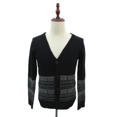 バーバリーブラックレーベル BURBERRY BLACK LABEL ニットカーディガン 2 黒 ブラック Vネック ノルディック柄 ミドル丈 /YS45 ■GY74