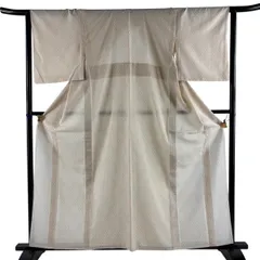 【美品】 紬 身丈160.5cm 裄丈64cm M 薄物 銀座もとじ 夏紬 菱 幾何学 ベージュ 正絹 逸品 【中古】のサムネイル