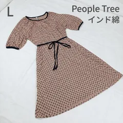 タグ付き新品 People Tree ピープルツリー ロングワンピース L ピンクベージュ 総柄 半袖 腰紐付き オーガニックコットン100％ インド綿 フェアトレード DEC-0312のサムネイル