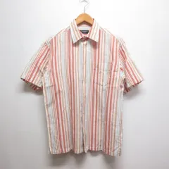 マンシングウェア MUNSINGWEAR マルチストライプ柄 半袖 シャツ コットン リネン L 白ベース 綿 麻のサムネイル