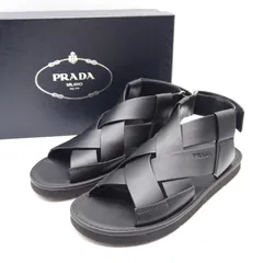 【美品】PRADA クロスストラップ サンダル　レザー ブラック プラダのサムネイル