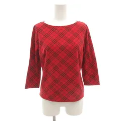 バーバリー ロンドン BURBERRY LONDON カットソー Tシャツ 2 赤 レッド チェック柄 ボートネック 七分袖 /NL ■ECE006のサムネイル