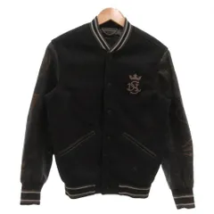 ディーゼル DIESEL スタジアムジャケット スタジャン レザー切り替え レーザーカット リブ襟 ウール XS チャコールグレー ブラウン /MXのサムネイル