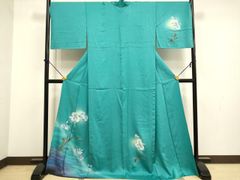 単衣 着物 正絹 ミントグリーン 刺繍 花柄 上品 華やか 美品✨ - メルカリ