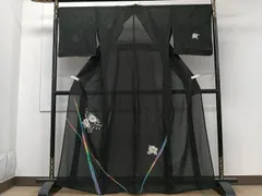 平和屋着物＊夏物　訪問着　菱紋紗　辻が花　黒地　金彩　正絹　逸品　CABG7174xiのサムネイル