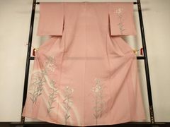 夏着物、正絹、絽、手縫い、淡いピンク色 訪問着 草花文様 - メルカリ