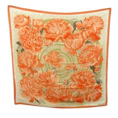エルメス HERMES 美品 Les Pivoines 芍薬 牡丹 カレ90 スカーフ 花柄