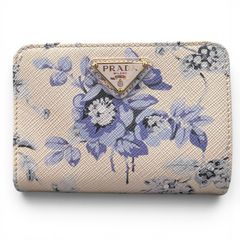 希少 未使用級✨プラダ 三角ロゴ サフィアーノ フラワー 二つ折り財布 