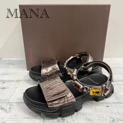 箱付き MANA マナ ビジュー サンダル 512127 36 23cm ベルクロ ブラック ゴールド レディース _208068のサムネイル