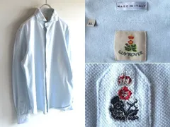 イタリア製 GUY ROVER ギローバー ロゴ刺繍 コットン 鹿の子 カッタウェイシャツ XL ライトブルー 水色のサムネイル