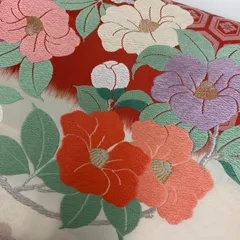 袋帯 唐織 花柄に亀甲 可愛い織り出し 正絹 着物 MA-8917