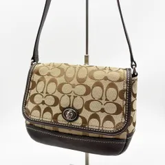 コーチ COACH  ショルダーバッグ キャンバス レザー ブラウン シグネチャー ターンロック 斜め掛け クロスボディ レディース ポシェット 総柄