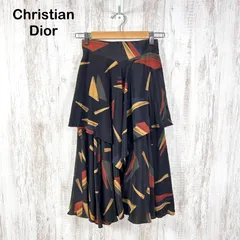 美品 90s Christian Dior クリスチャンディオール 幾何学模様 総柄 シルク ティアードスカート ブラックのサムネイル