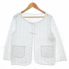 49アベニュー ジュンコシマダ 49AV. junko shimada カーディガン 七分袖 ラウンドネック コットン パンチング 刺繍 リボン 38 白 ホワイト アウター /AZのサムネイル