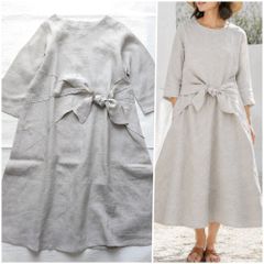 百貨店オーダー品☆リネン100% カシュクール ラップワンピース 生成り