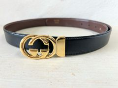 [인기] GUCCI 구찌 벨트 인터로킹 G 골드 쇠장식 가죽 블랙