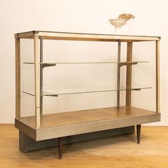 ガラス棚　木製　アンティーク　古家具　古道具　レトロ 昭和レトロ 水屋箪笥 食器棚 ガラス棚 2A138 古家具 古道具 木製