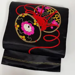 名古屋帯 アンティーク 刺繍 糸巻き 九寸 正絹 着物 MA-8955
