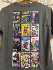 Disney 100주년 MARVEL 코믹풍 T셔츠 L 그레이 어벤져스 미키 미니 도널드 구피