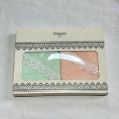 近沢レース Chikazawa タオルハンカチ 2枚セット ミント ピンク 綿100