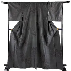大島紬 身丈166cm 裄丈68.5cm L 袷 草花 墨色 正絹 秀品 【中古】のサムネイル