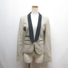 ソブ sov. ダブスタ ショールカラー ジャケット 36 ベージュ×ネイビー バイカラー 裏地付き 日本製のサムネイル