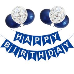 GRESATEK 풍선 생일 풍선 세트 HAPPY BIRTHDAY 화환 반짝반짝 색종이 풍선 장식 장식 장식 생일 파티 서프라이즈 축하 이벤트 블루 실버
