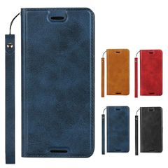 Elick Xperia Ace SO-02L 적용 케이스 커버 초박형 경량 수첩형 엑스페리아 에이스 SO-02L 케이스 고급 PU 레더 마그넷식 스트랩 첨부 카드 수납 스탠드 기능 스마트폰 케이스 네이비
