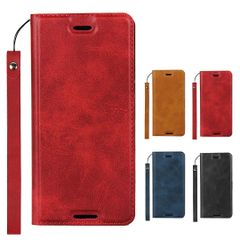 Elick Xperia Ace SO-02L 적용 케이스 커버 초박형 경량 수첩형 엑스페리아 에이스 SO-02L 케이스 고급 PU 레더 마그넷식 스트랩 첨부 카드 수납 스탠드 기능 스마트폰 케이스 와인 레드