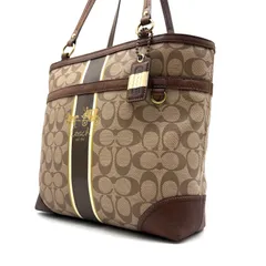 COACH y2k Signature PVC Leather Tote Bag Brown Gold Carriage Unisex 12358のサムネイル