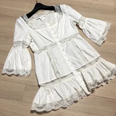 美品✨ ルネ 総レース ティアード ひざ丈 ワンピース チュール パール